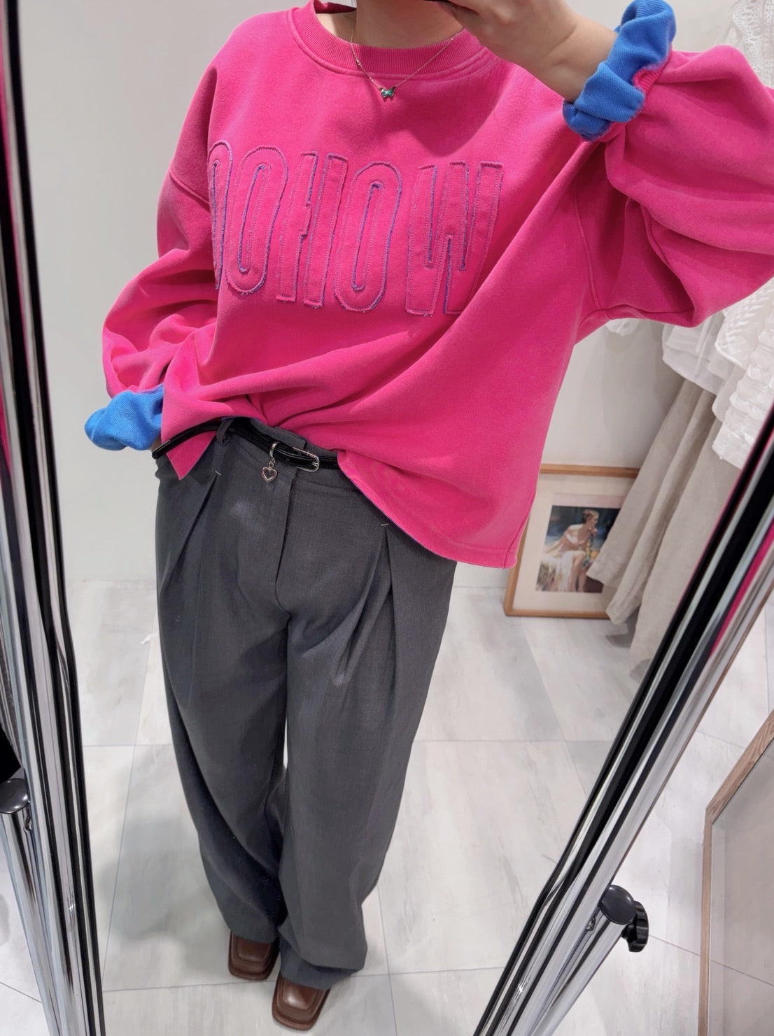 WOHOO水洗袖配色上衣