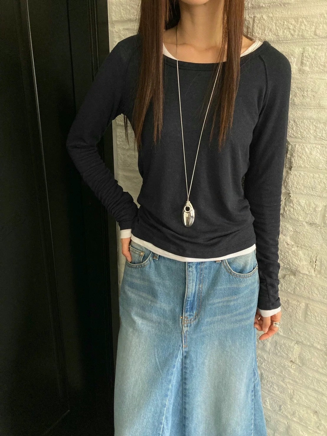 薄感羊毛天絲素面上衣