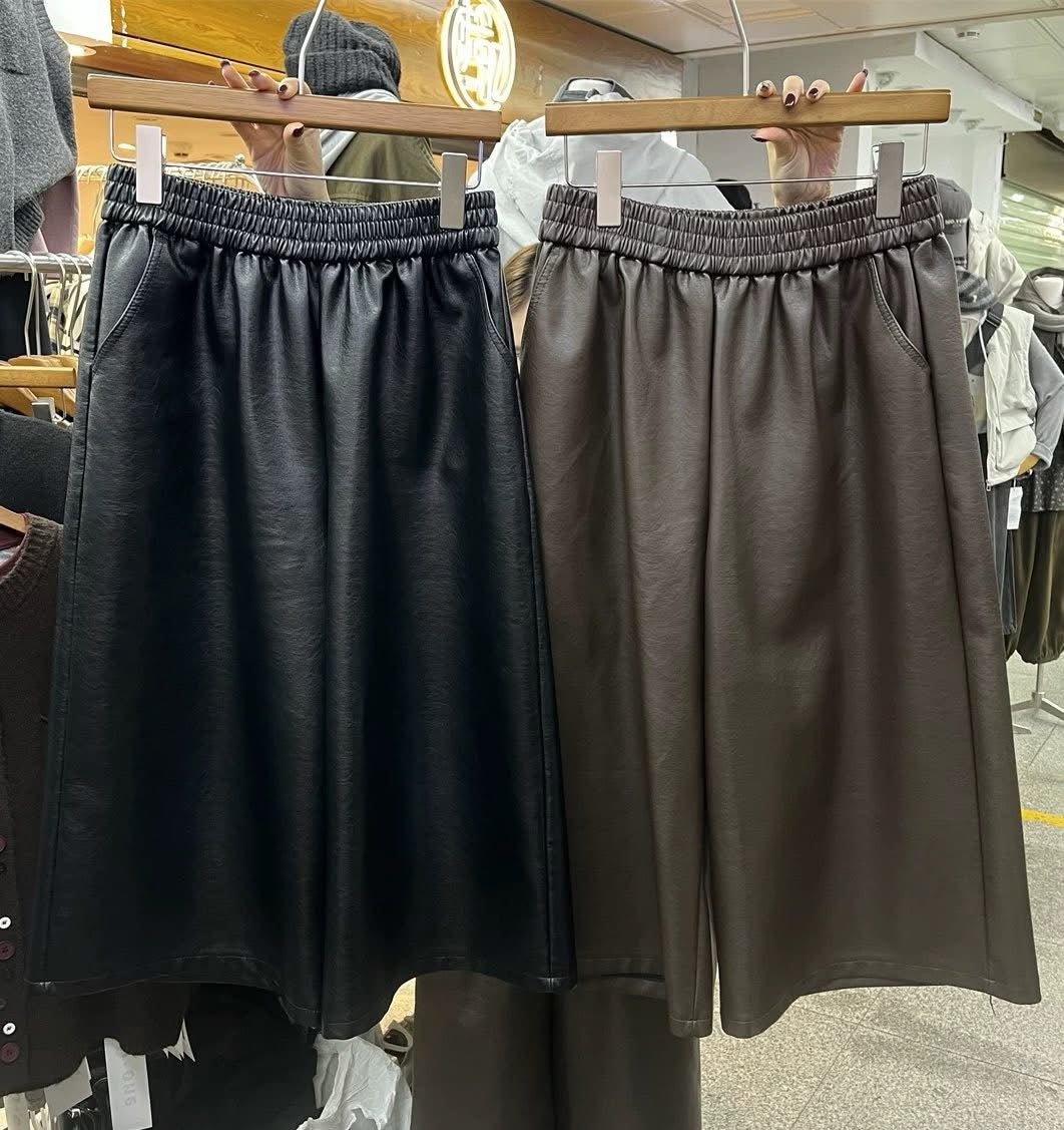 霧面皮革八分褲裙