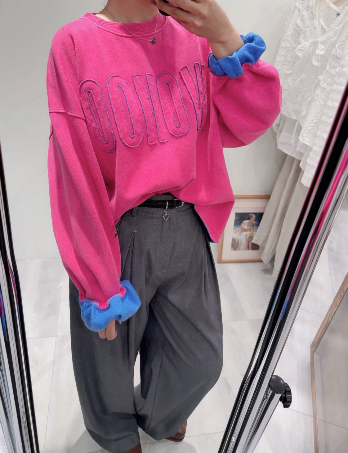 WOHOO水洗袖配色上衣
