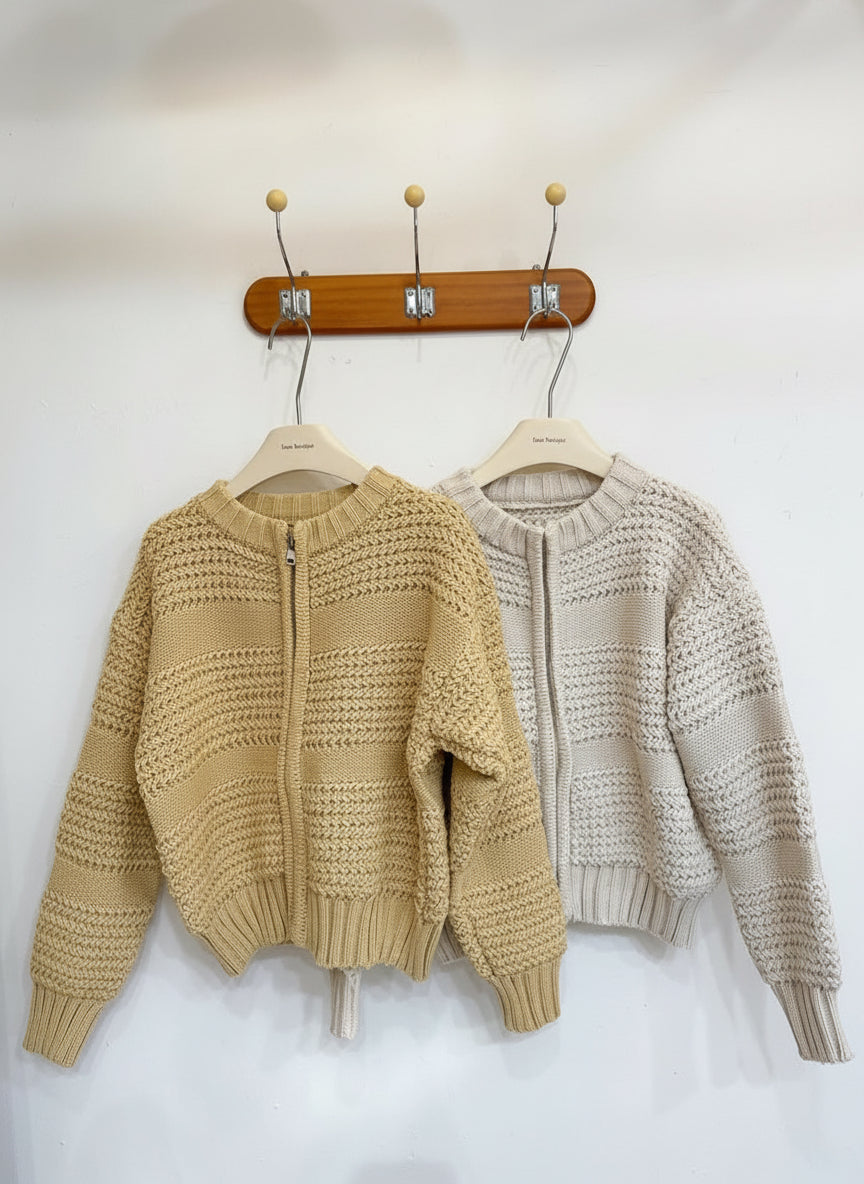 冬日清新鉤織雙拉鍊外套