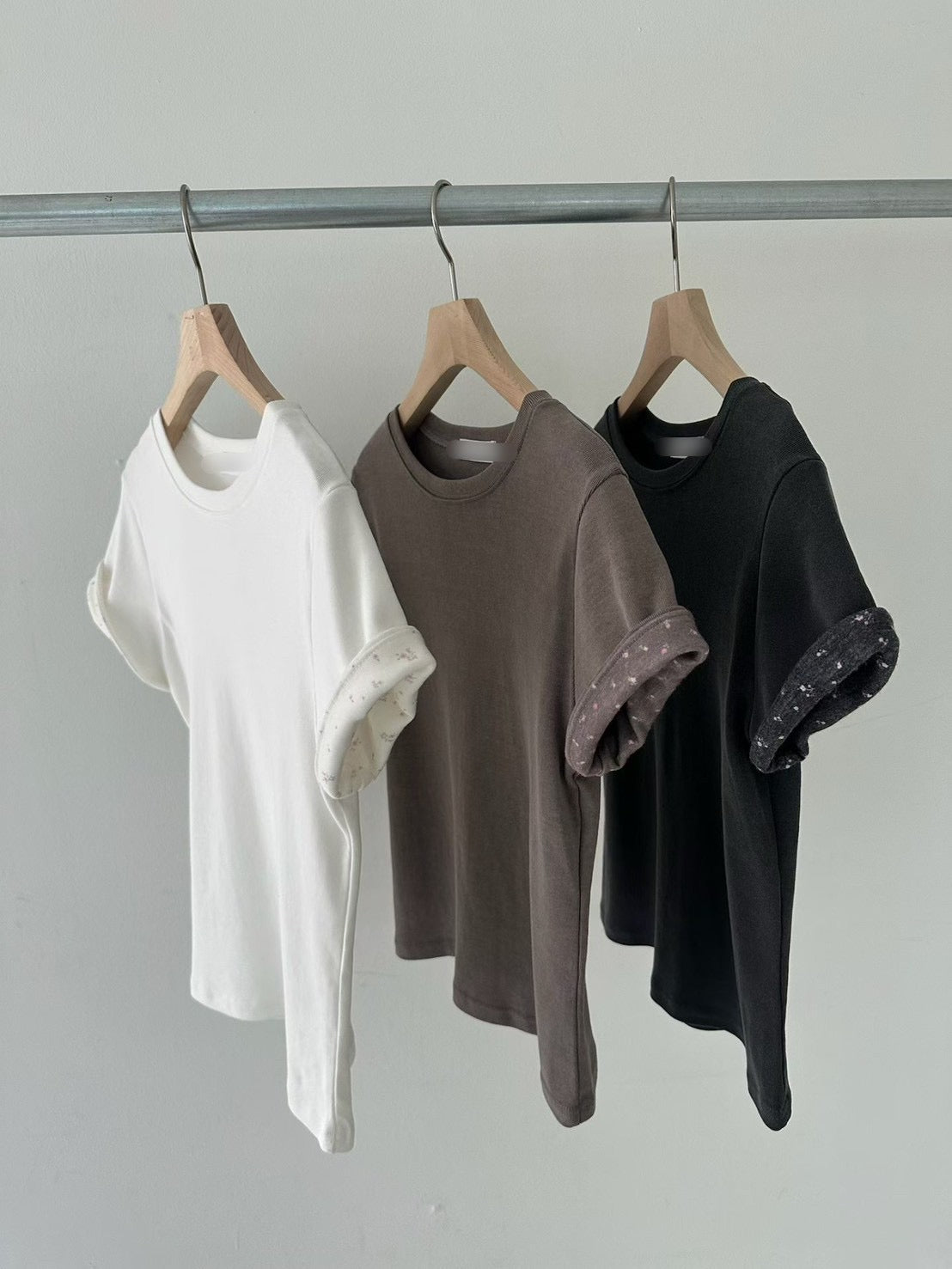 摺袖小圖樣造型棉質T恤