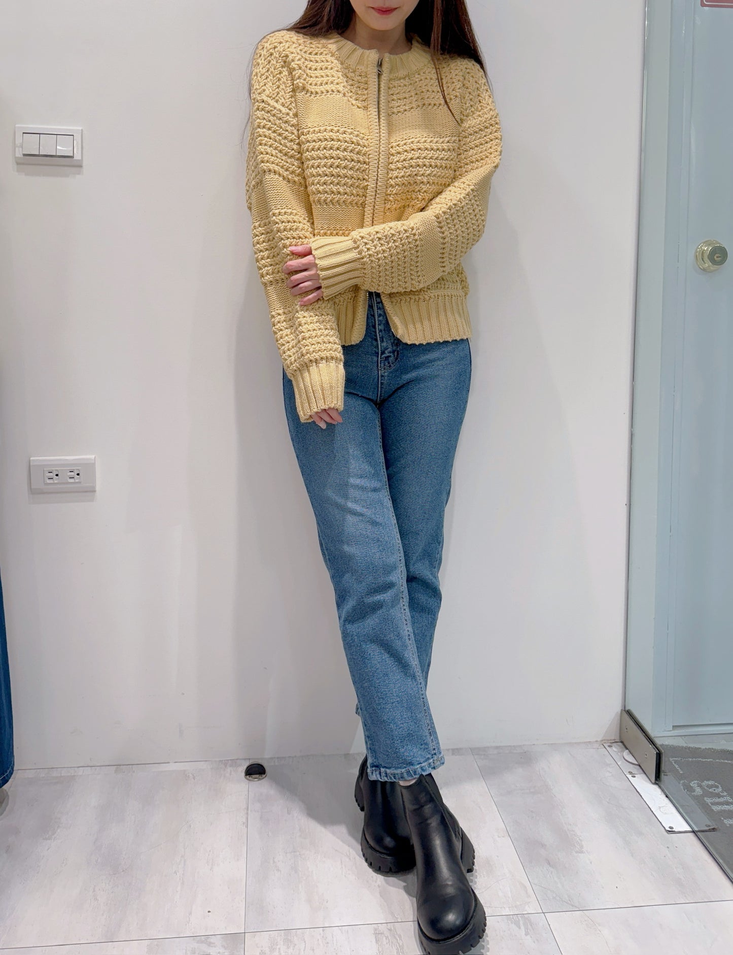 冬日清新鉤織雙拉鍊外套