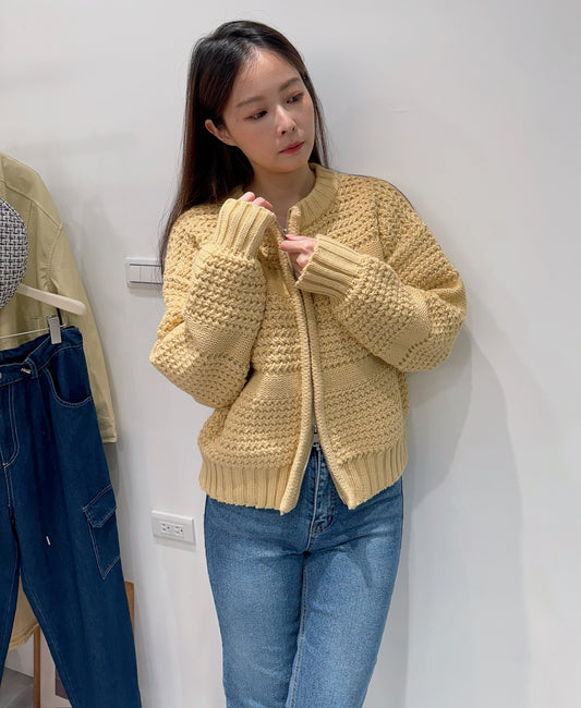 冬日清新鉤織雙拉鍊外套