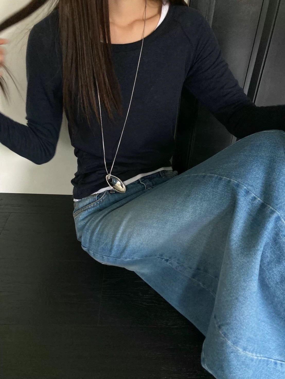 薄感羊毛天絲素面上衣