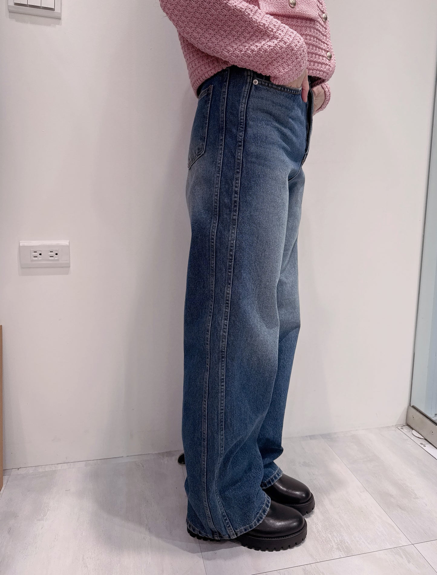 側壓雙線直身牛仔褲