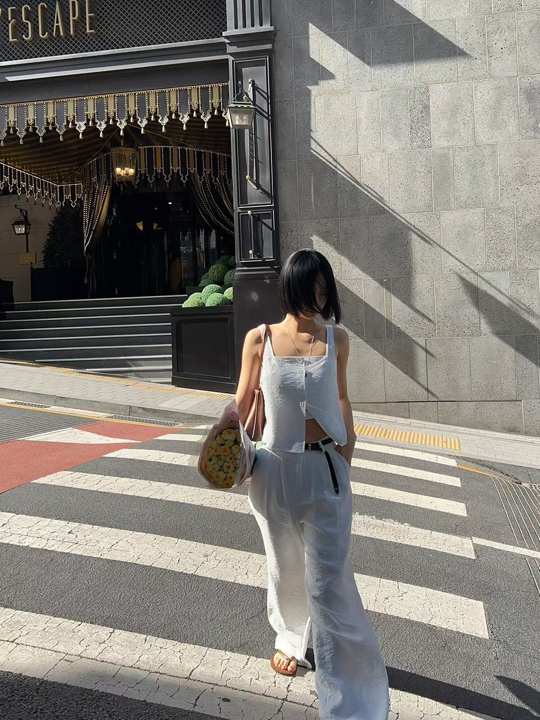 June雙層次開襟背心長褲