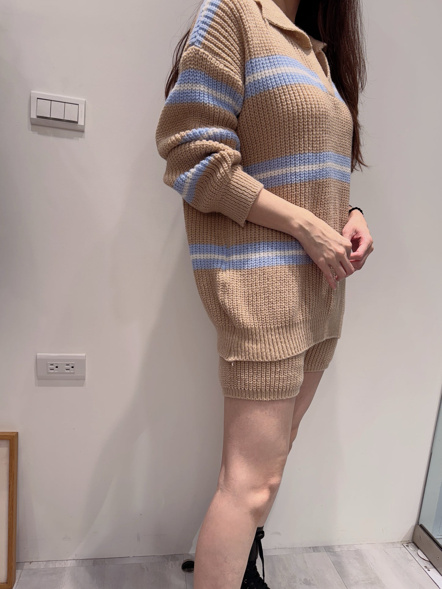 韓系溫柔條紋針織兩件組