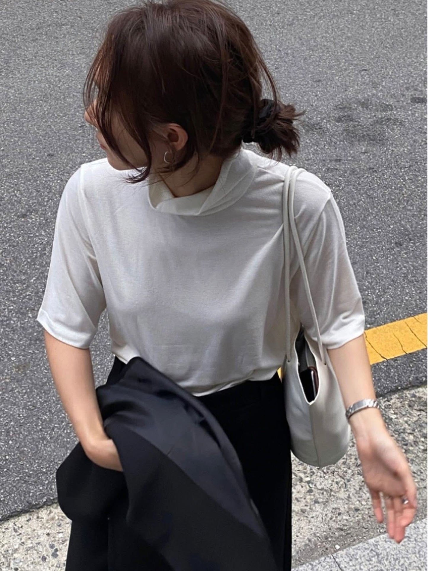 氣質微立領五分袖上衣