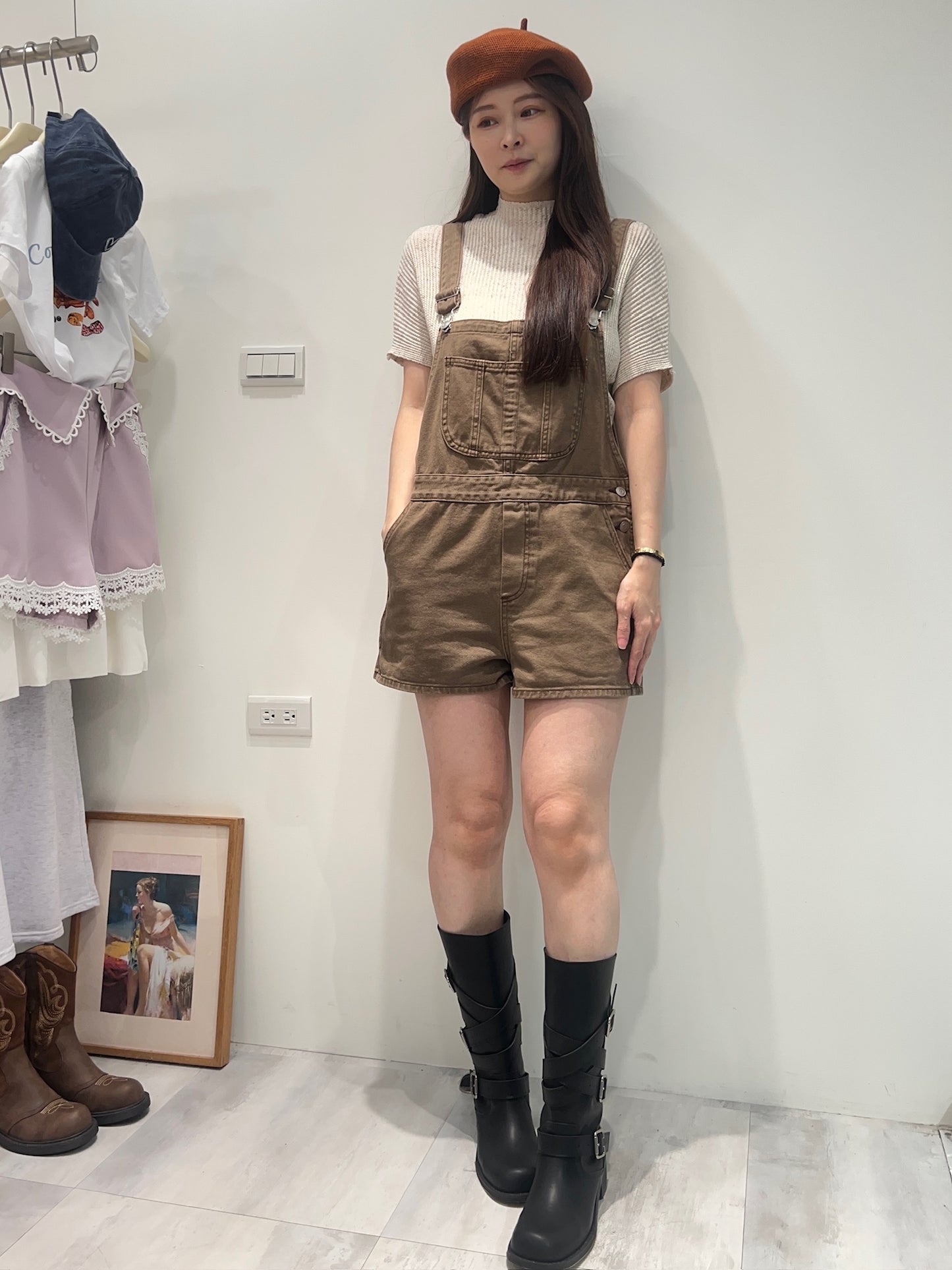 溫潤復古水洗丹寧吊帶褲