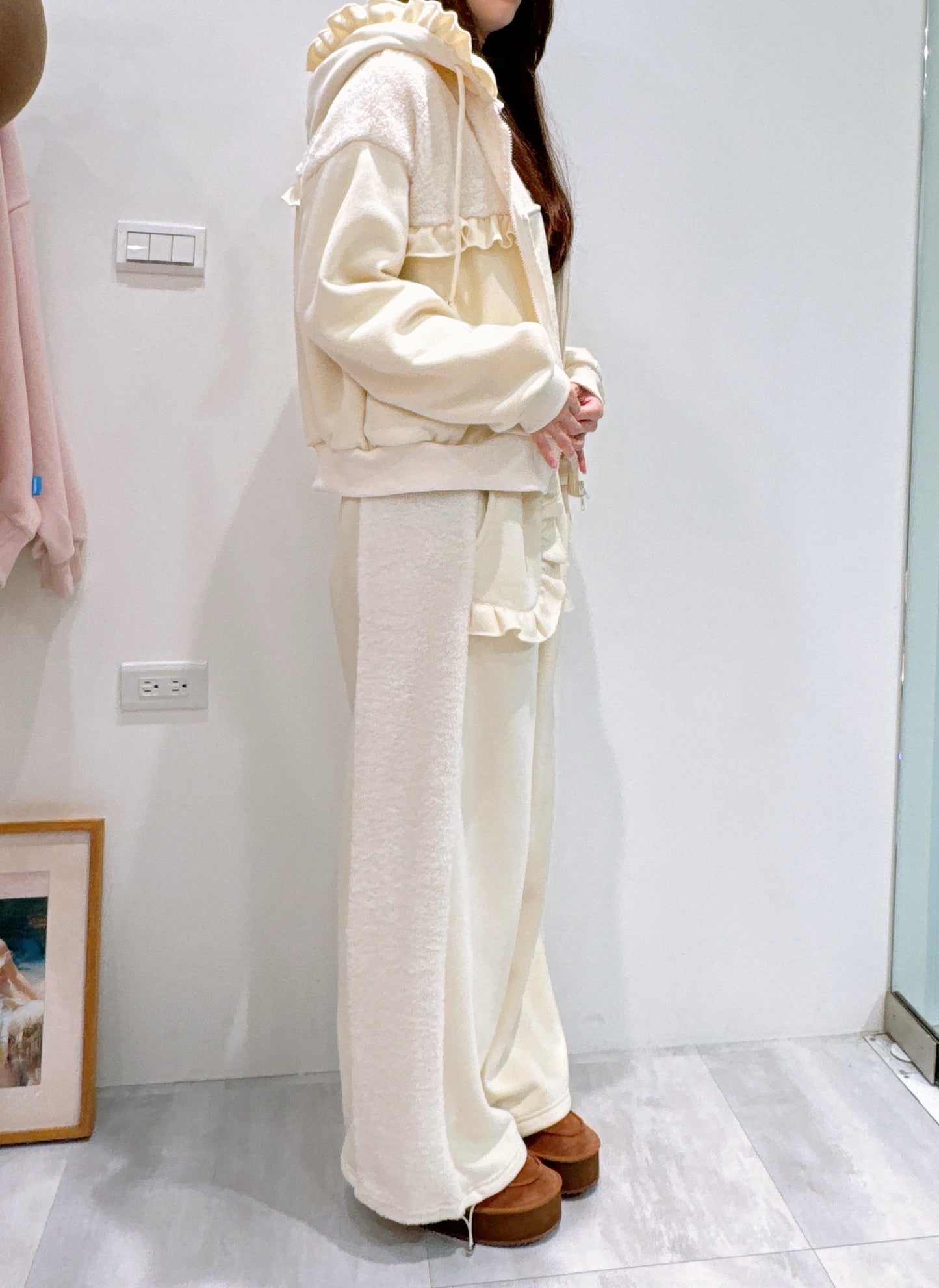 荷葉接邊連帽外套/長褲套裝