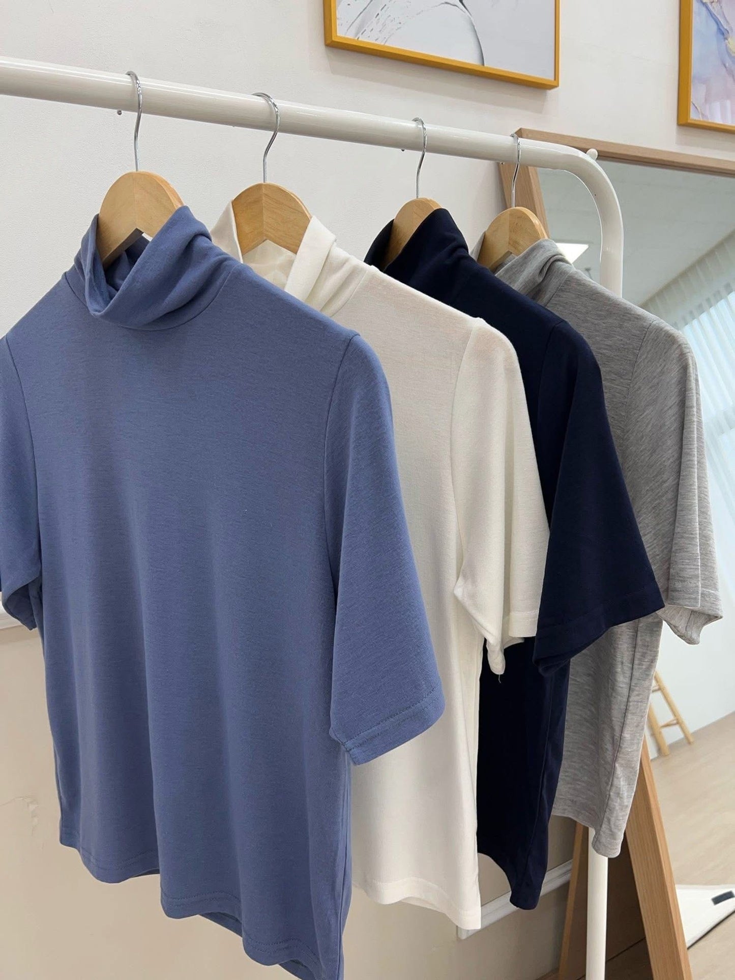 氣質微立領五分袖上衣