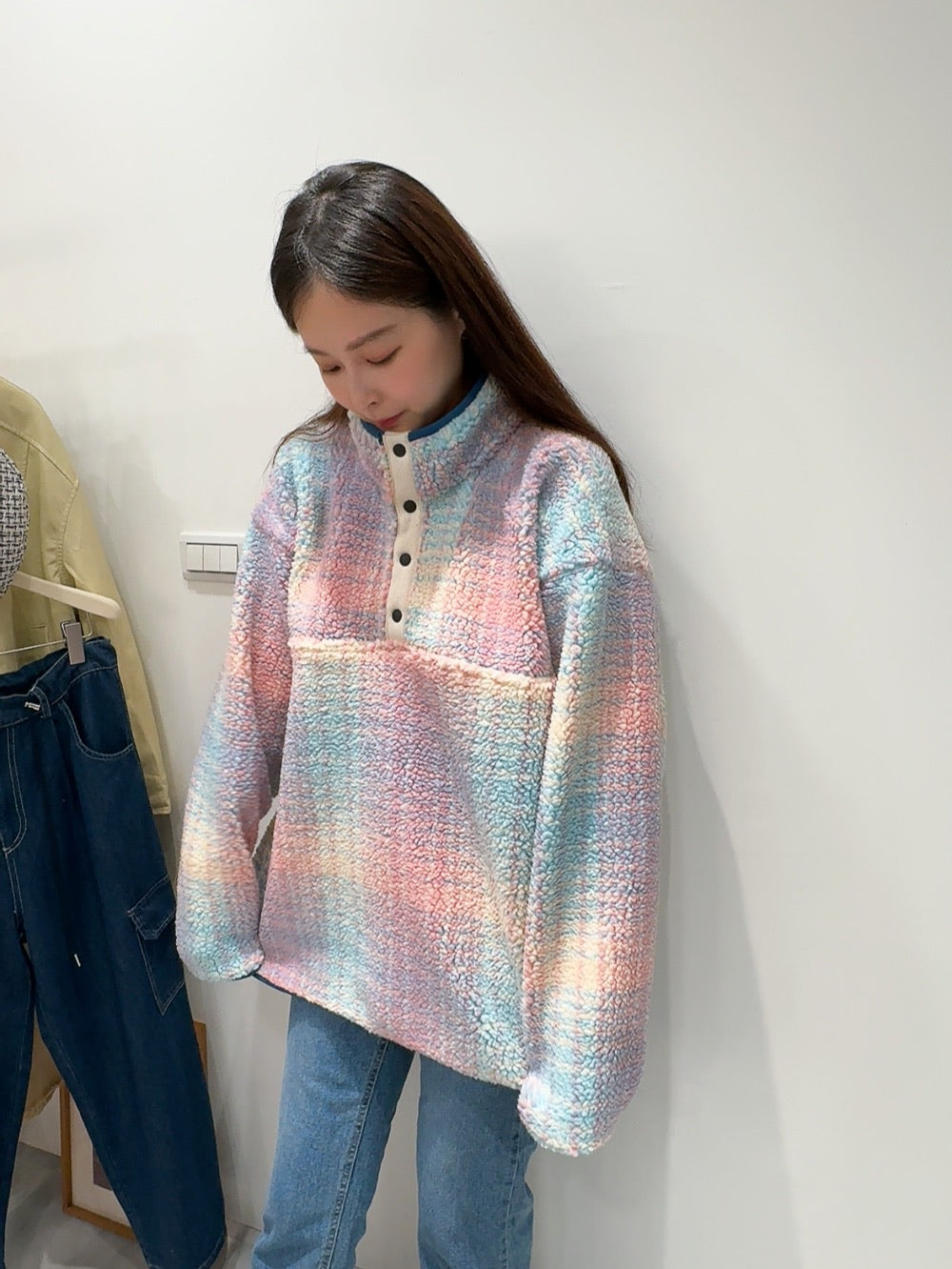 粉藍夢境Q絨休閒上衣