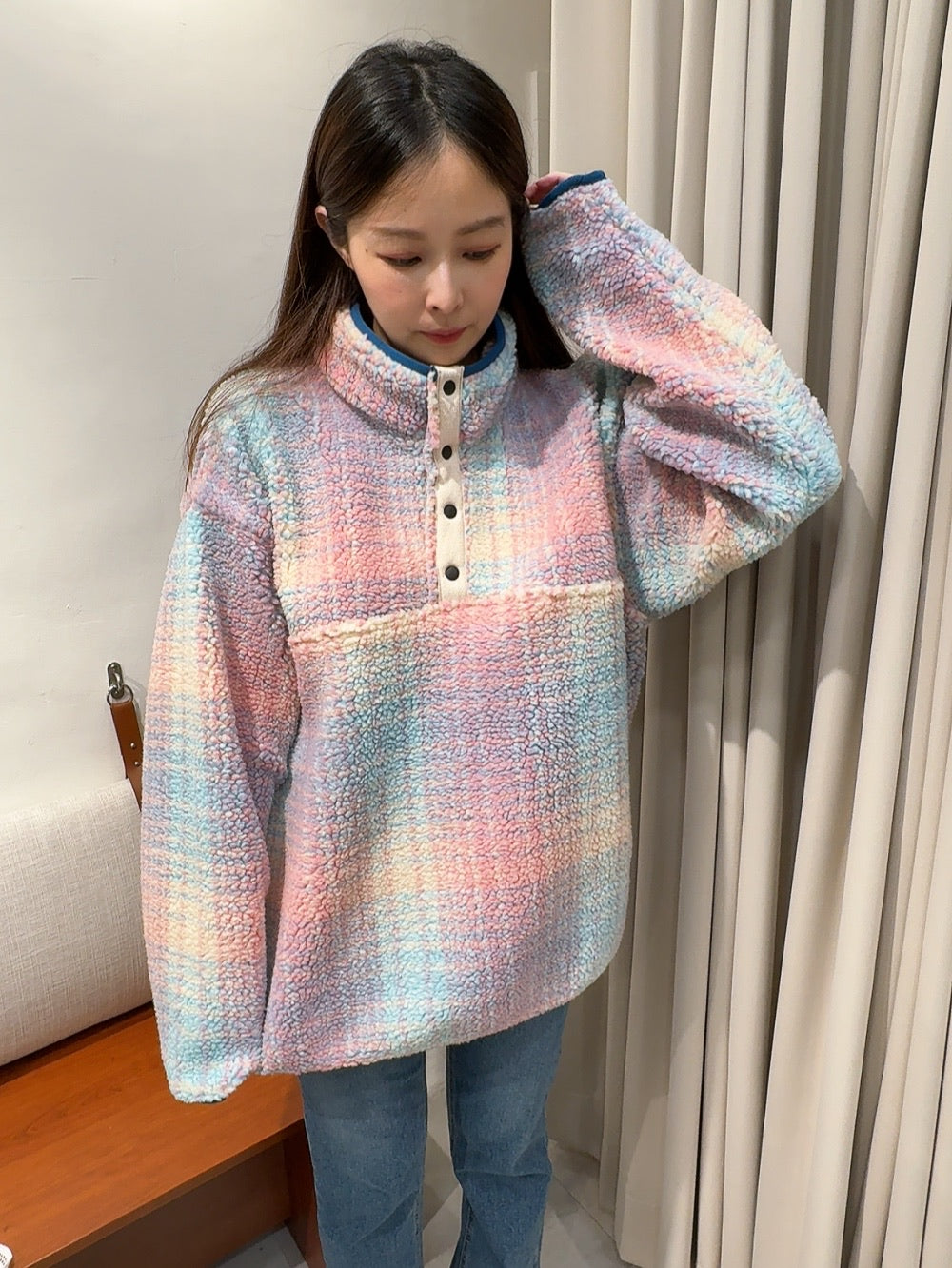 粉藍夢境Q絨休閒上衣