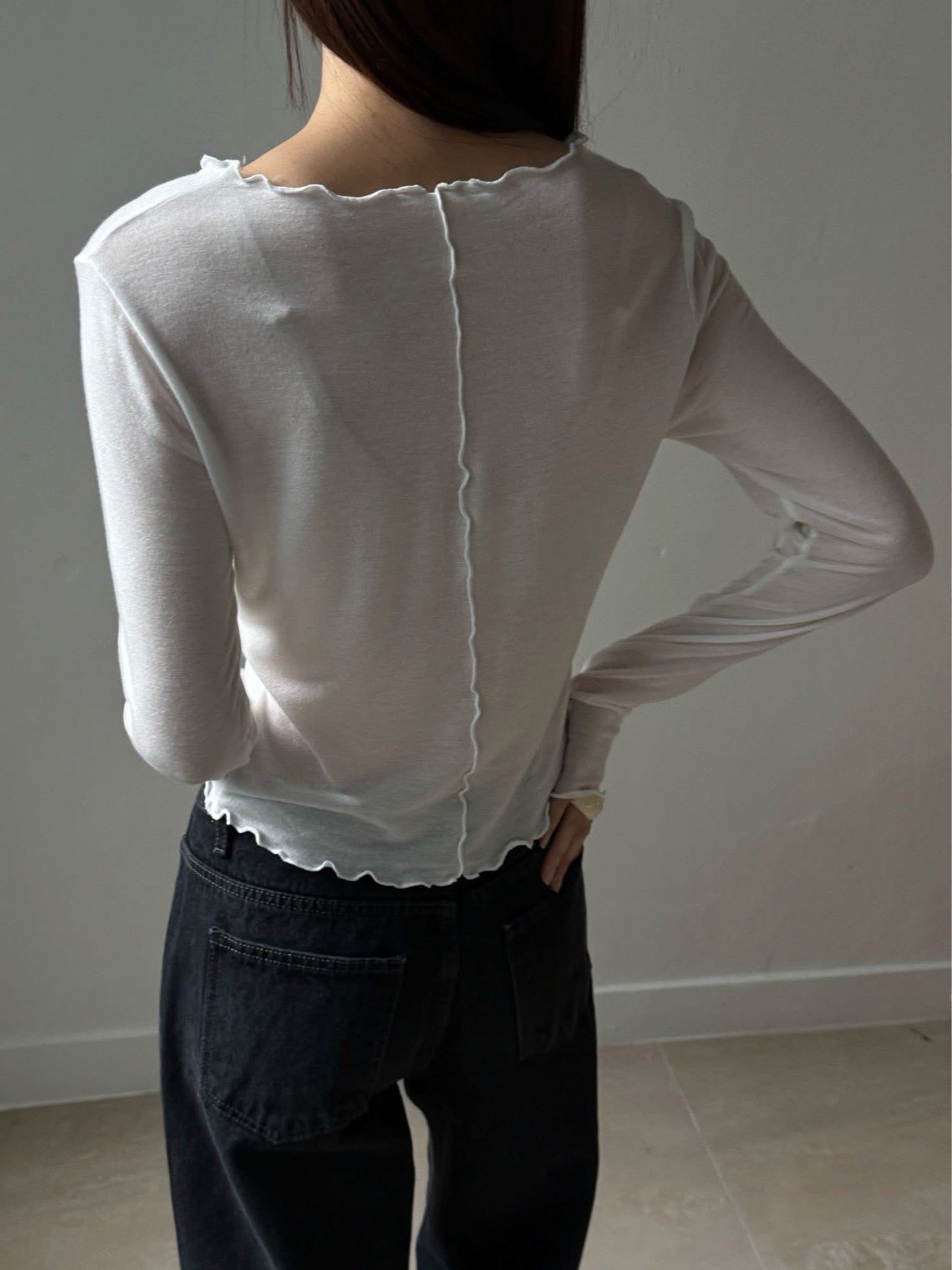 薄棉質波浪車邊壓線上衣