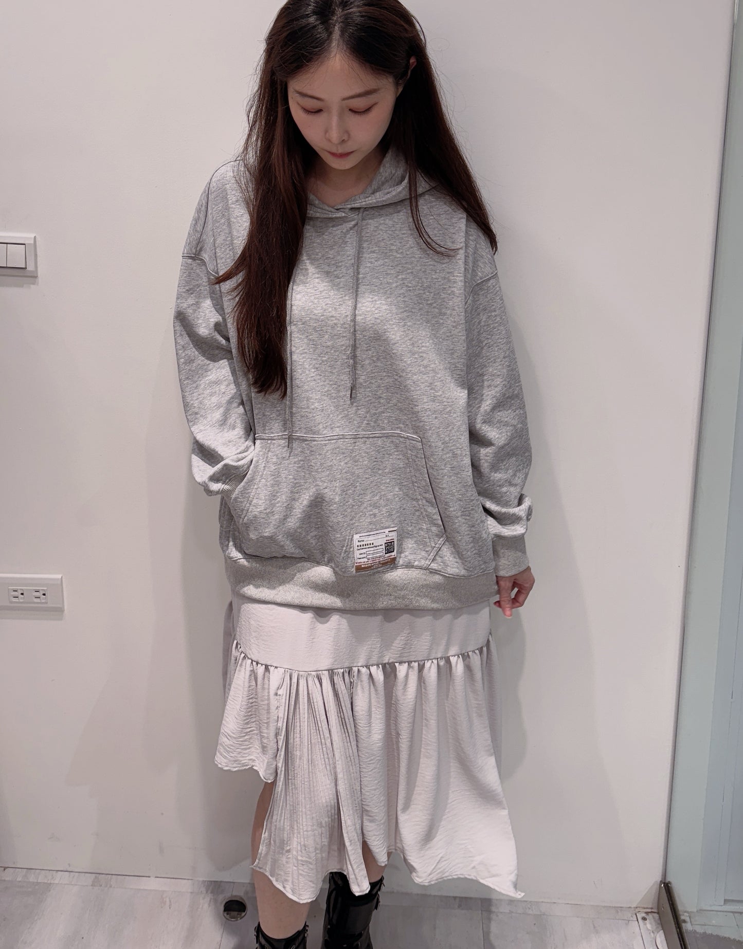 層次紗裙拼接連帽棉質洋裝