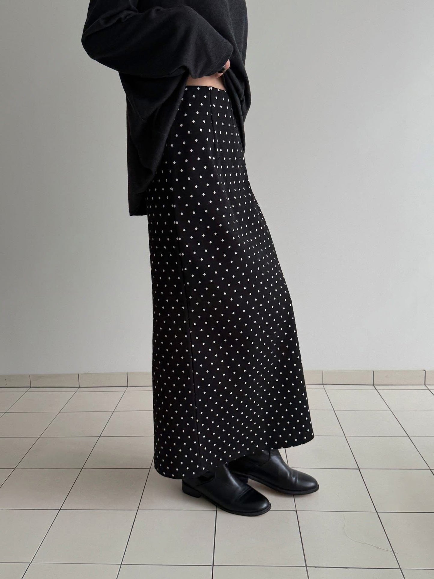 復古經典小點點彈性長裙