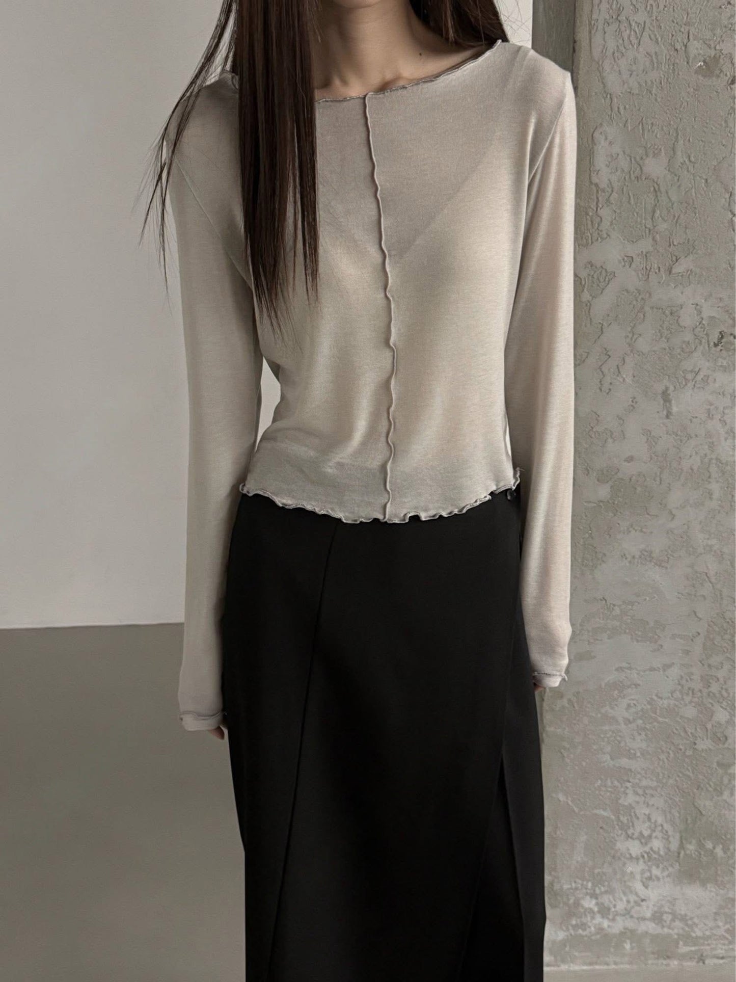 薄棉質波浪車邊壓線上衣