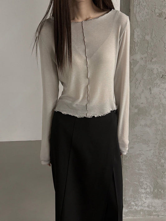 薄棉質波浪車邊壓線上衣