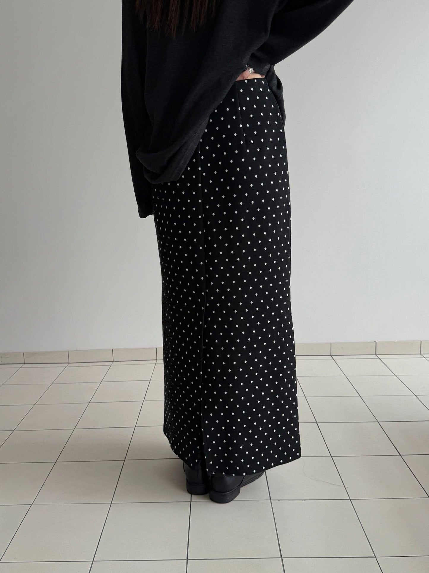 復古經典小點點彈性長裙