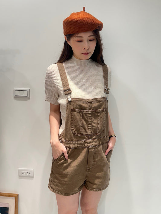 溫潤復古水洗丹寧吊帶褲