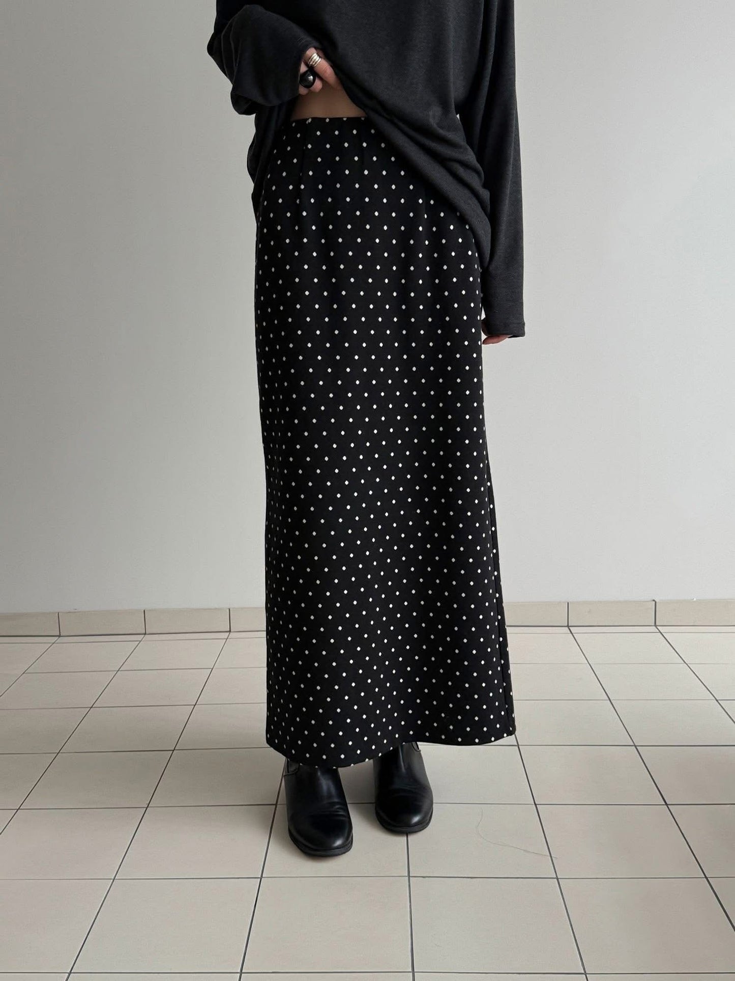 復古經典小點點彈性長裙