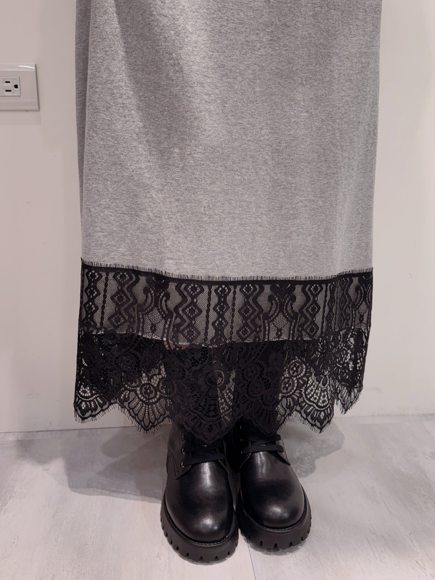 圖紋蕾絲拼接棉質長裙