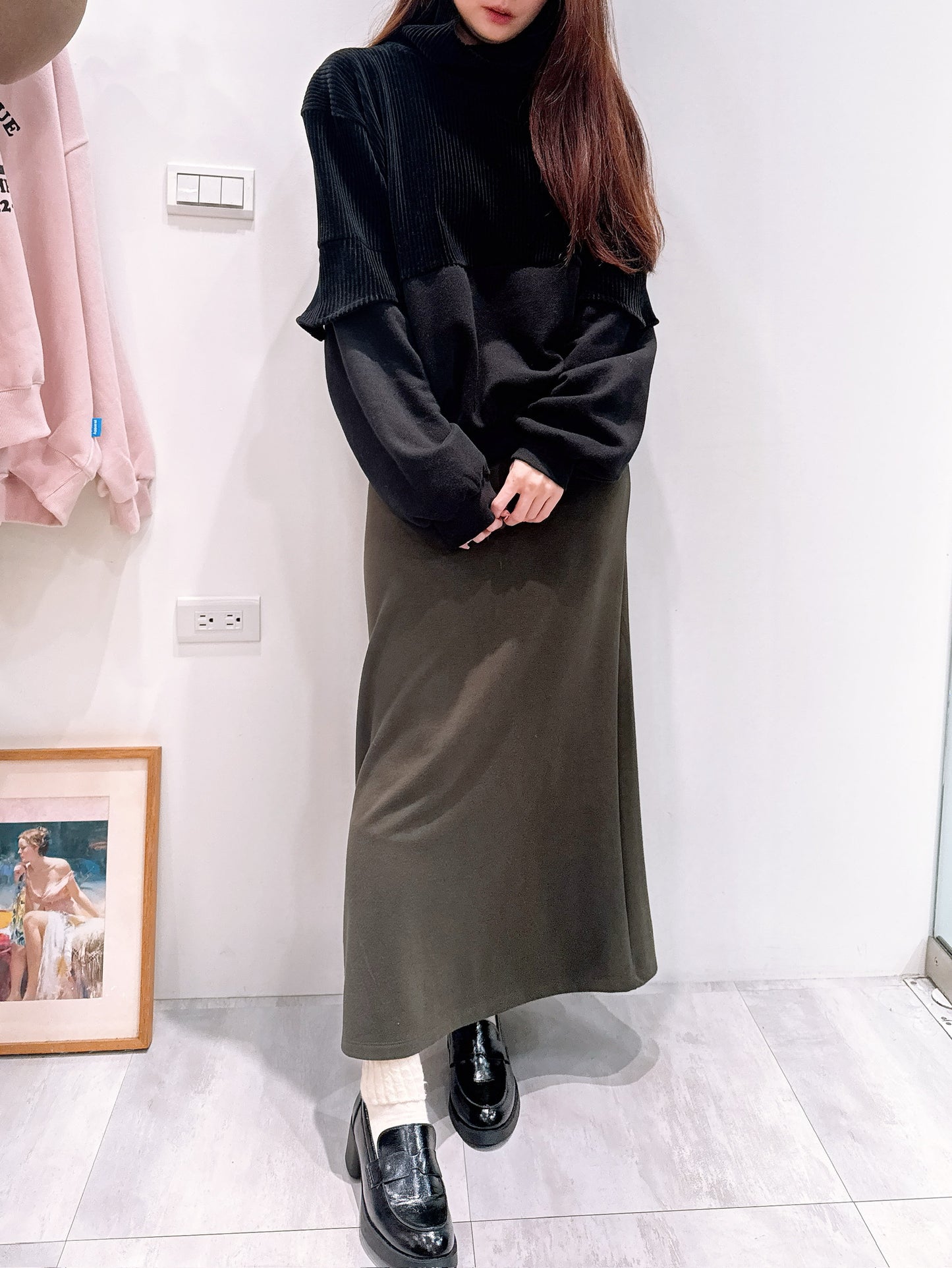 簡單穿素面長裙（內磨毛）