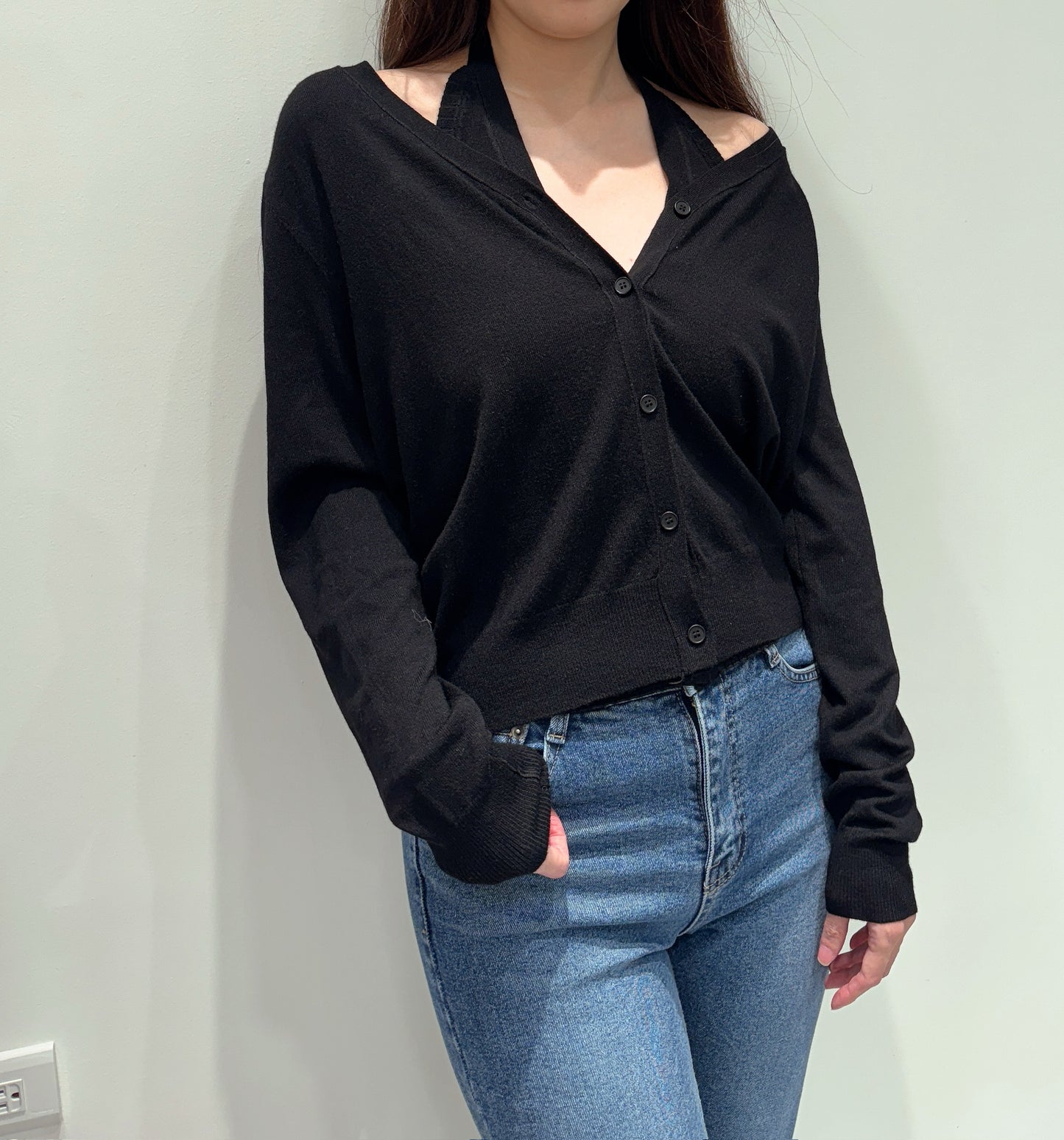 繞脖背心+外套針織套裝