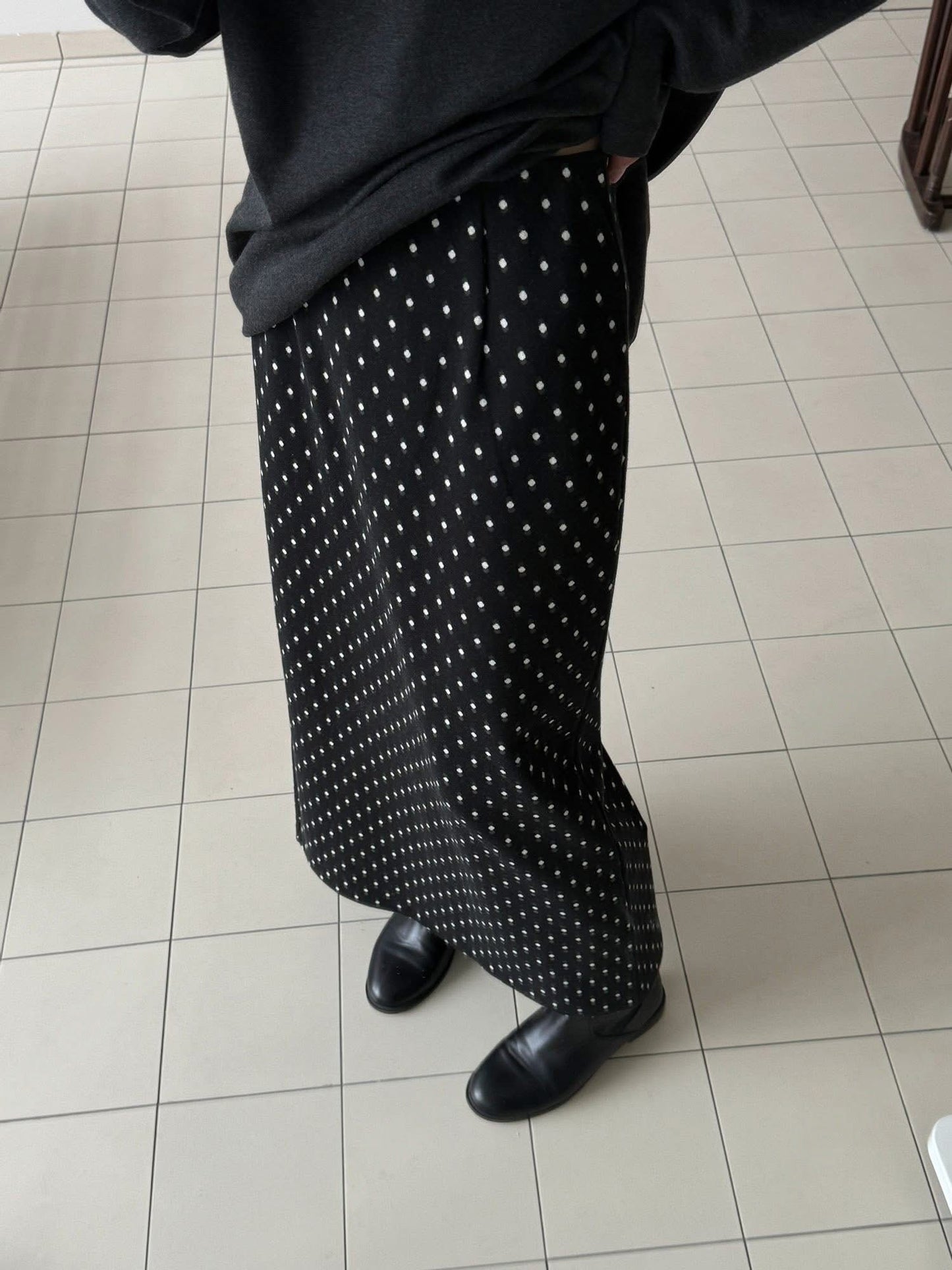 復古經典小點點彈性長裙