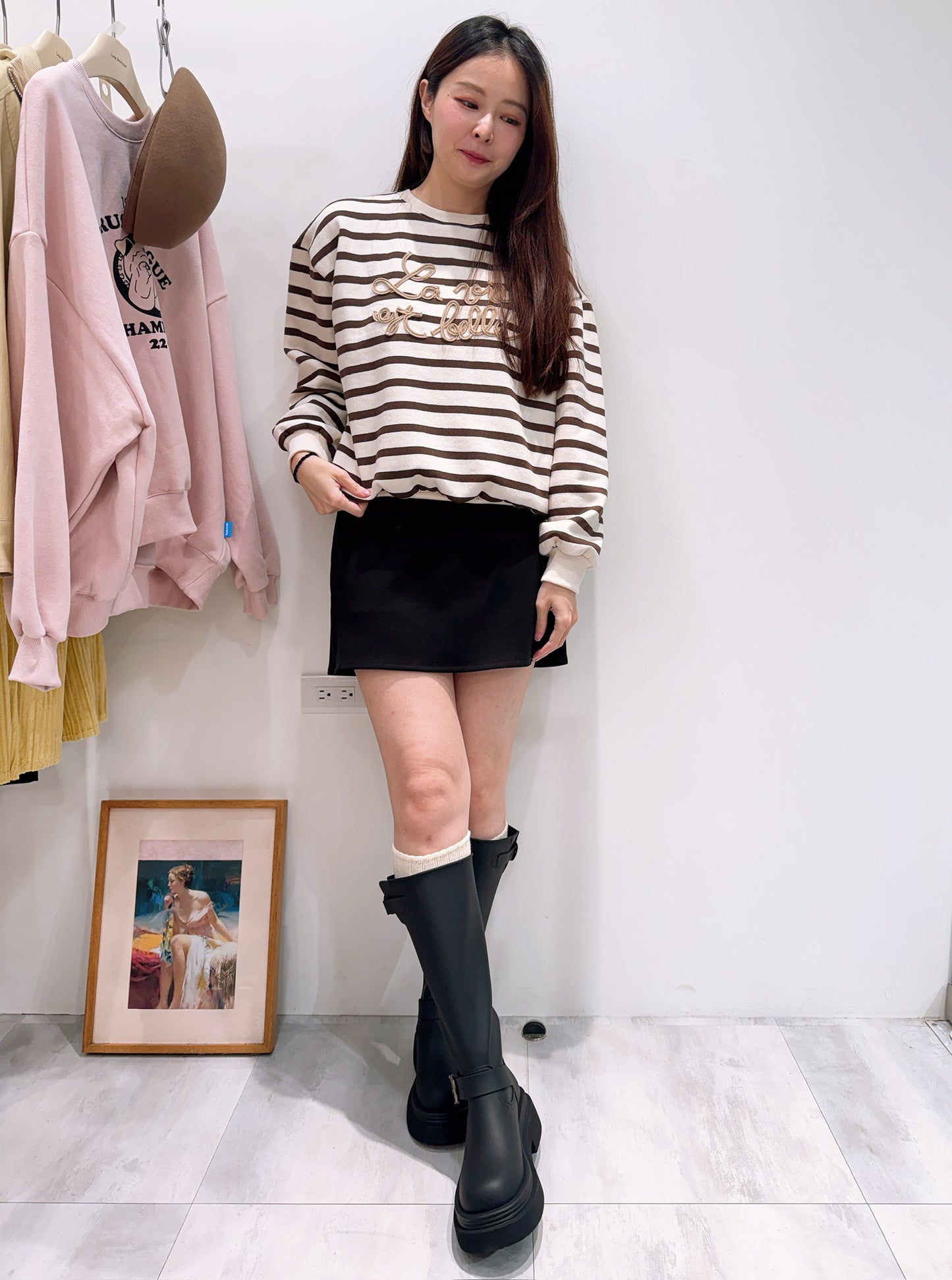 立體花樣文字條紋棉質上衣