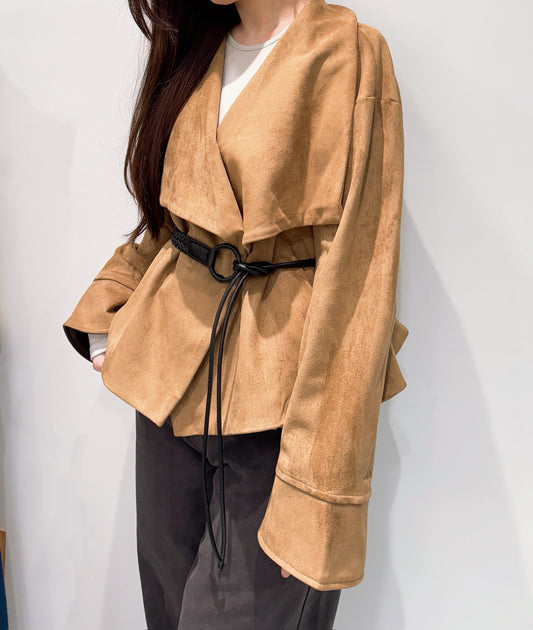 開襟翻領麂皮外套