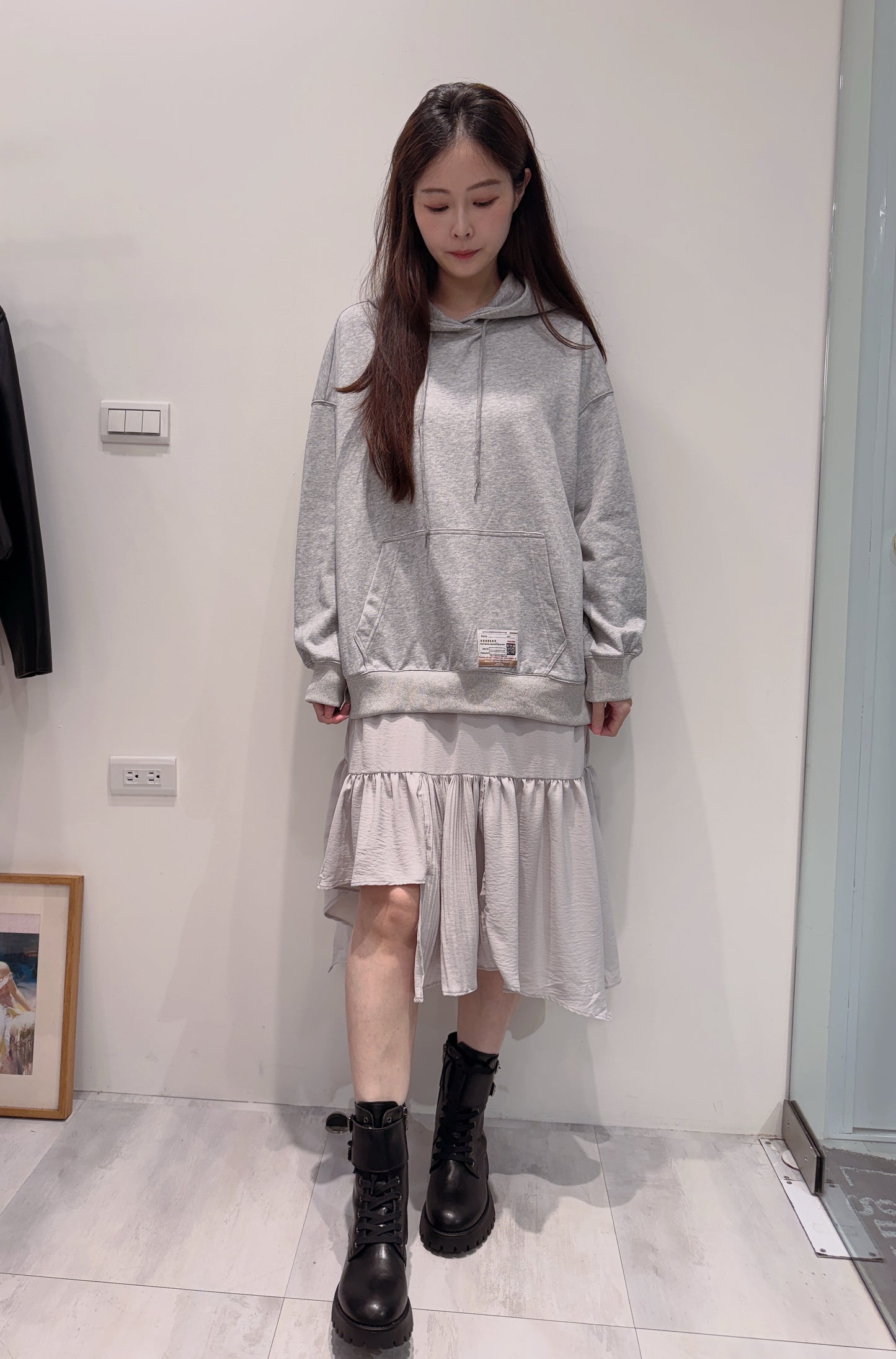 層次紗裙拼接連帽棉質洋裝