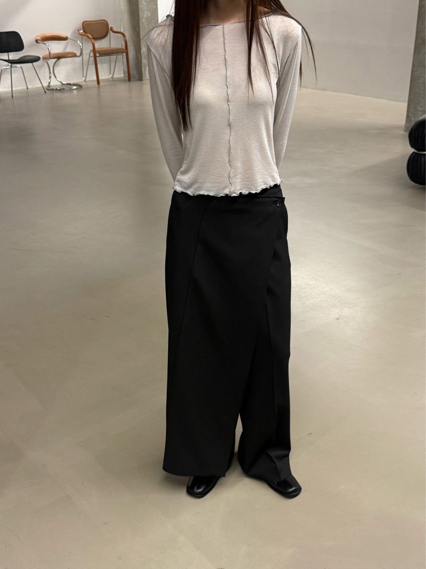 薄棉質波浪車邊壓線上衣