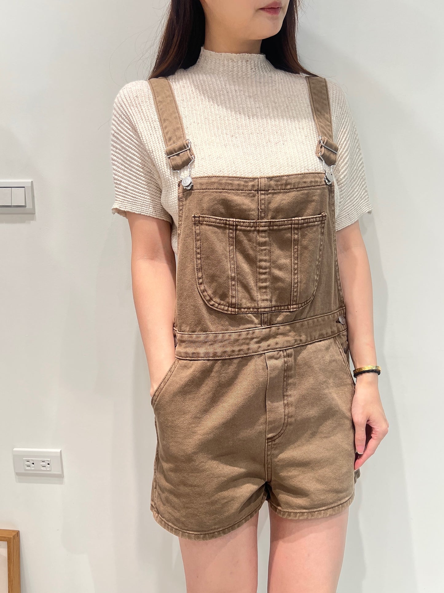 溫潤復古水洗丹寧吊帶褲