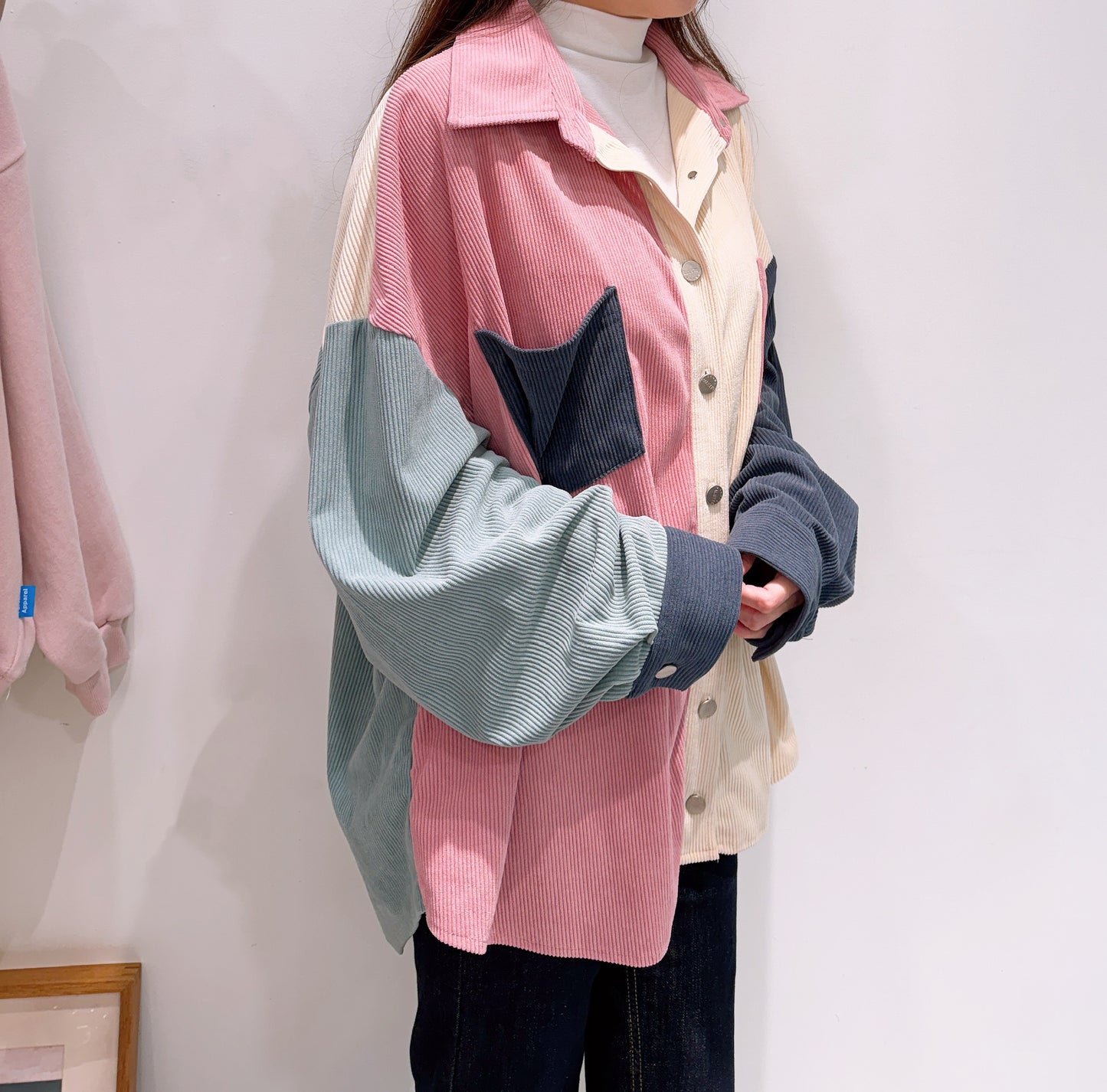 拼色燈芯絨襯衫外套