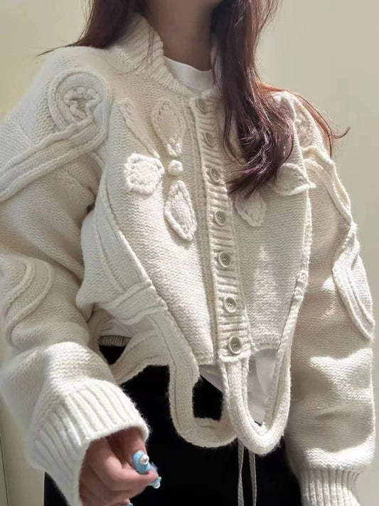 立體編花針織外套