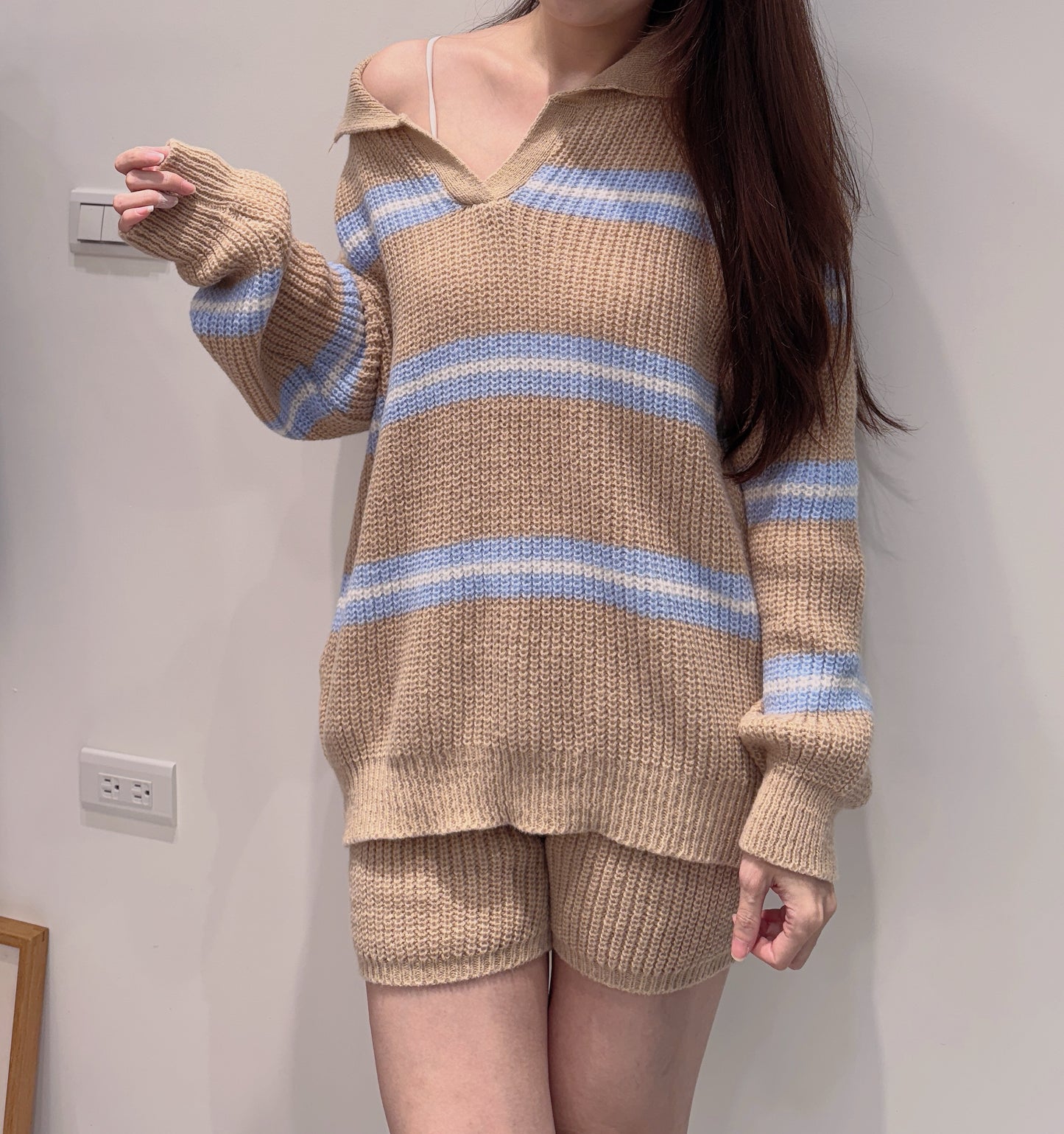 韓系溫柔條紋針織兩件組