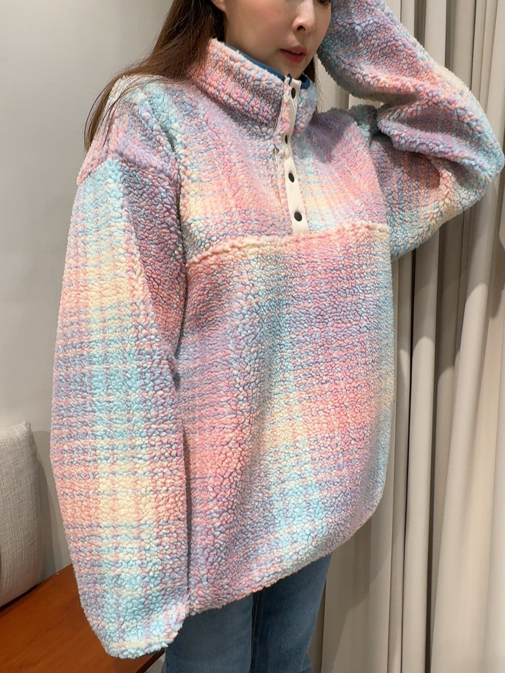 粉藍夢境Q絨休閒上衣