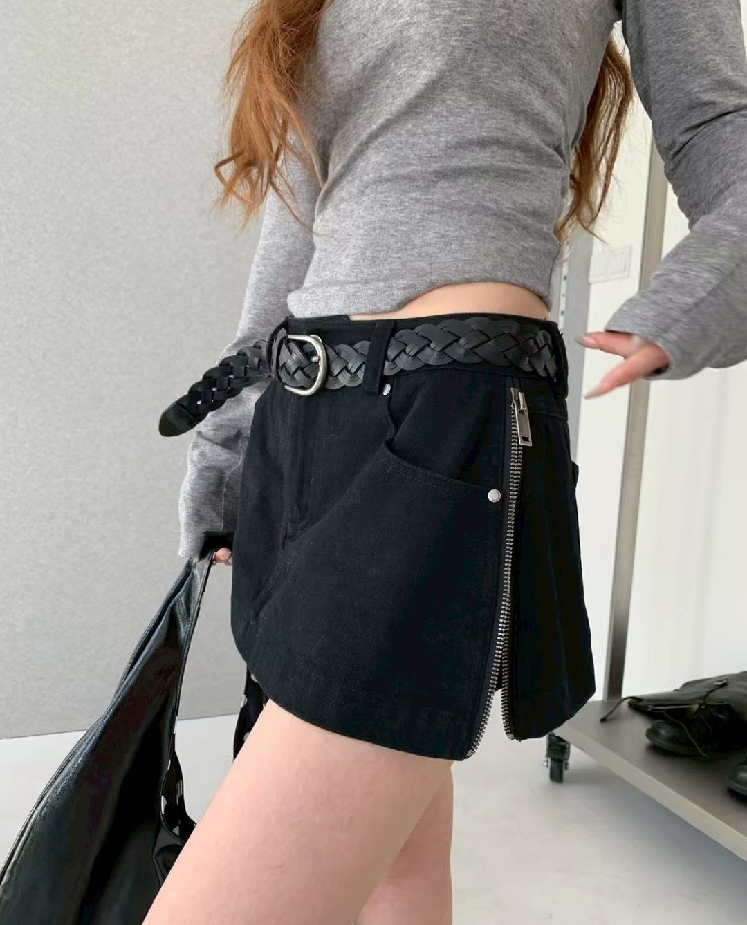 側拉鍊造型褲裙