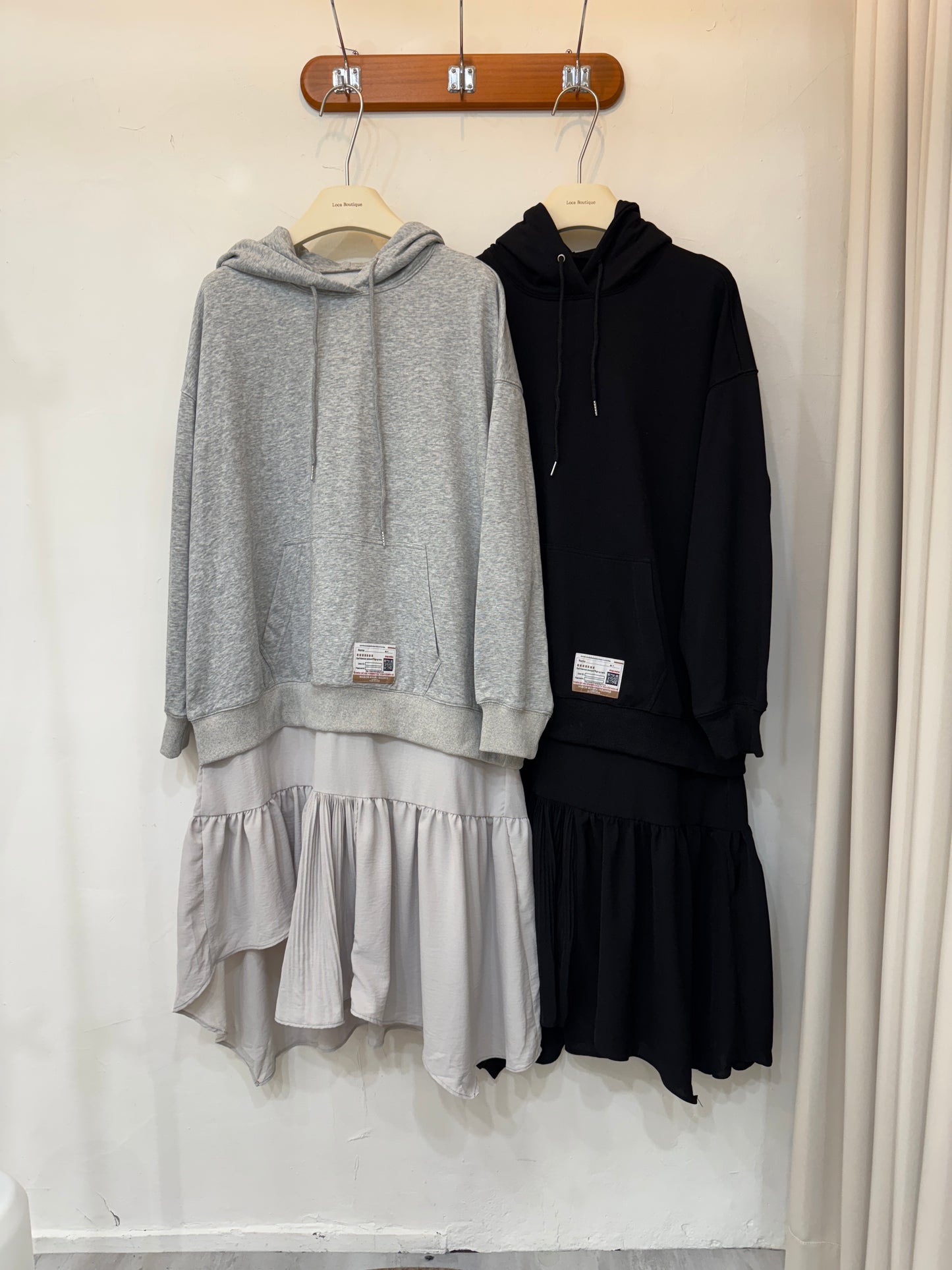 層次紗裙拼接連帽棉質洋裝