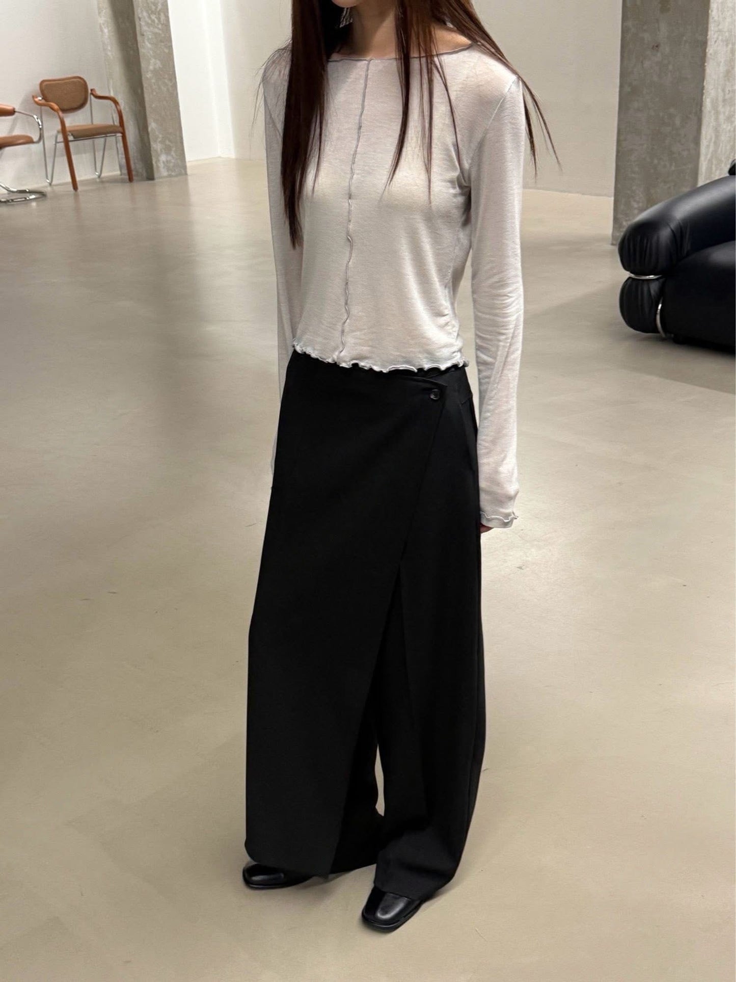 薄棉質波浪車邊壓線上衣