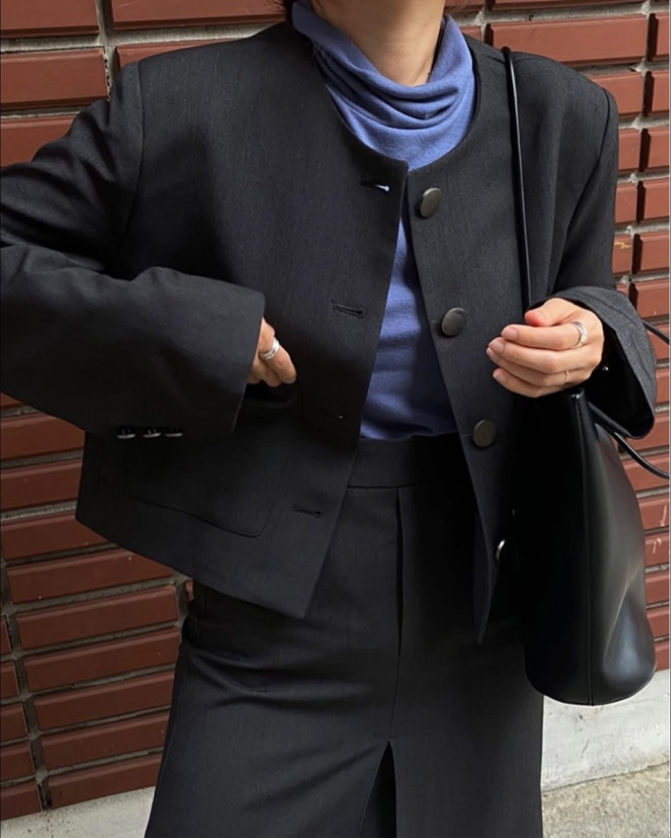 氣質微立領五分袖上衣