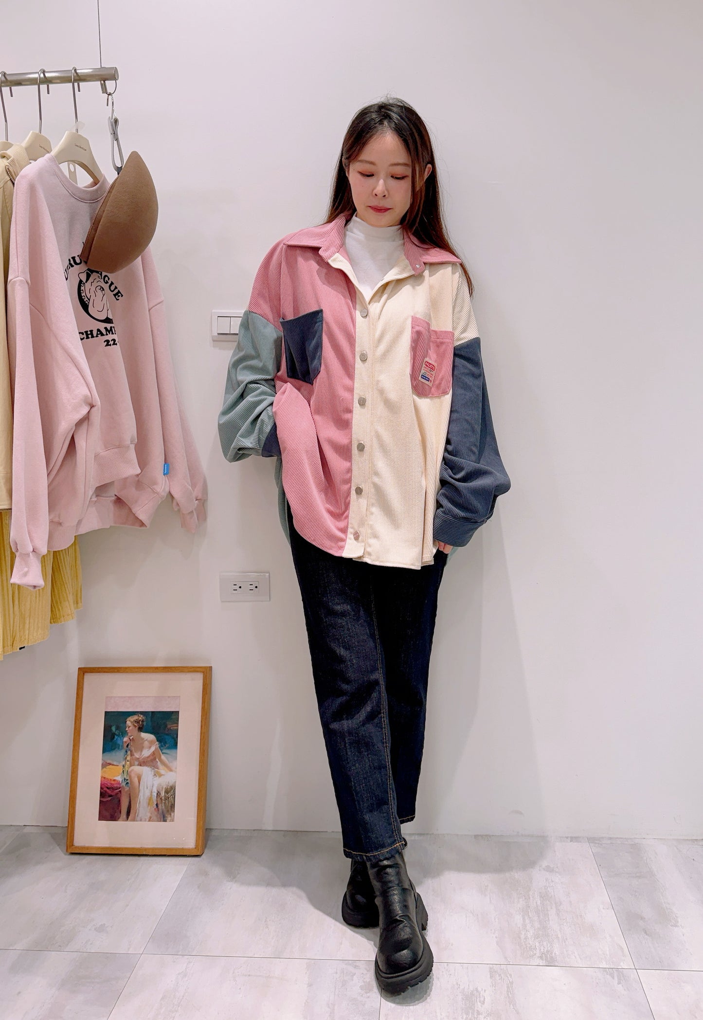 拼色燈芯絨襯衫外套