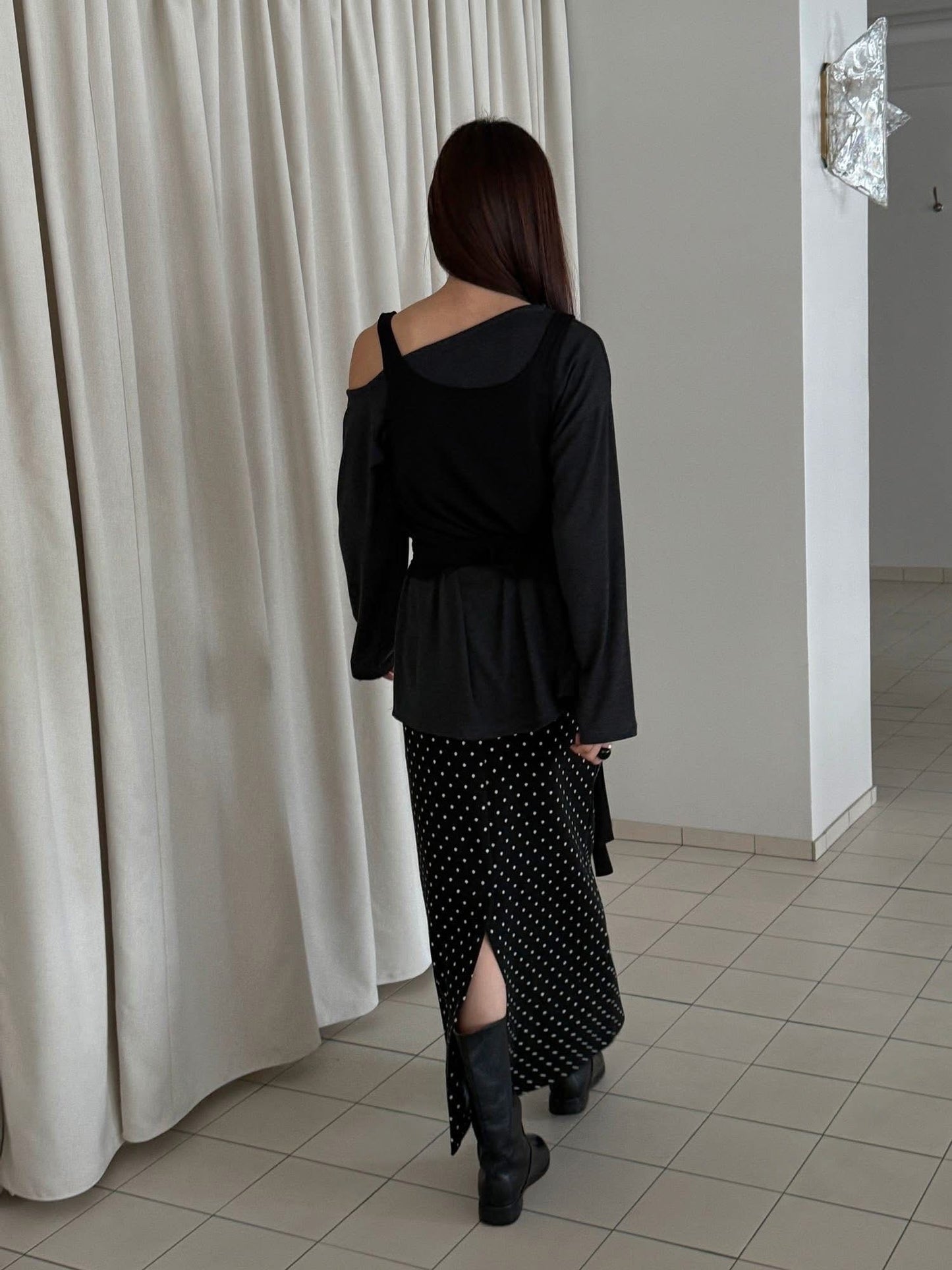 復古經典小點點彈性長裙