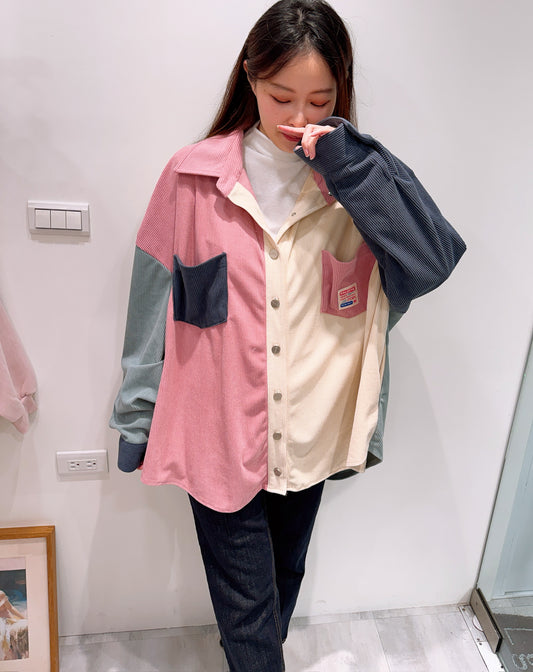 拼色燈芯絨襯衫外套