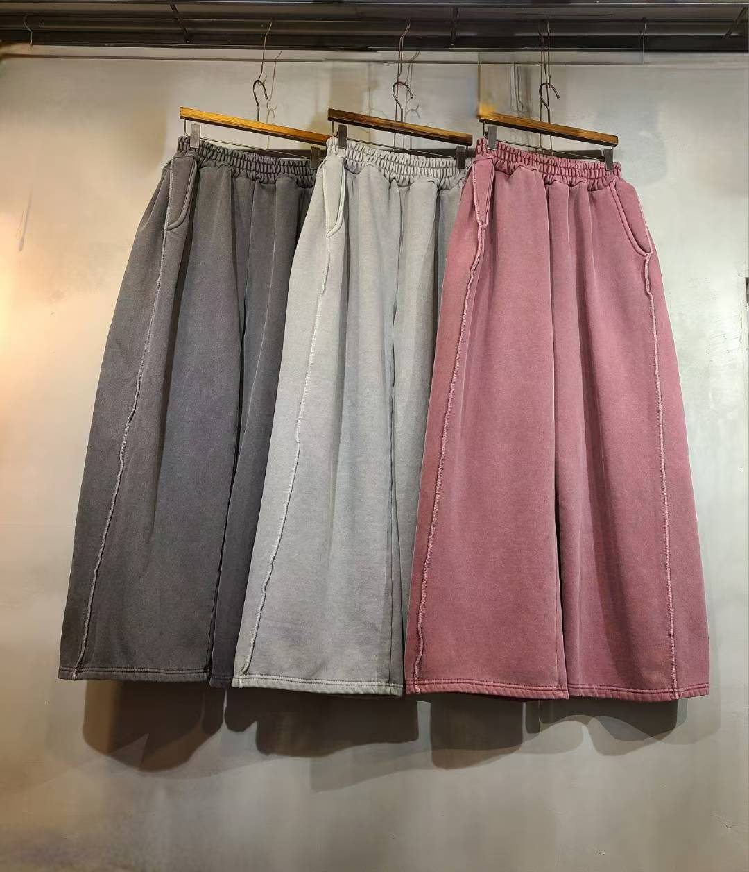 立體線段寬管直筒褲