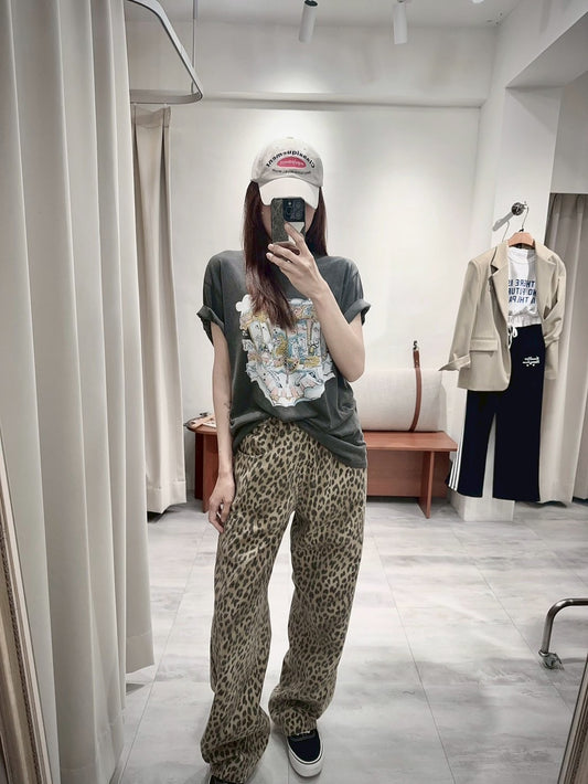 低調質感款豹紋長褲