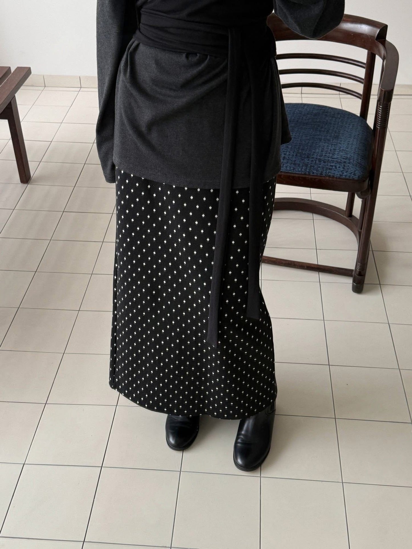 復古經典小點點彈性長裙