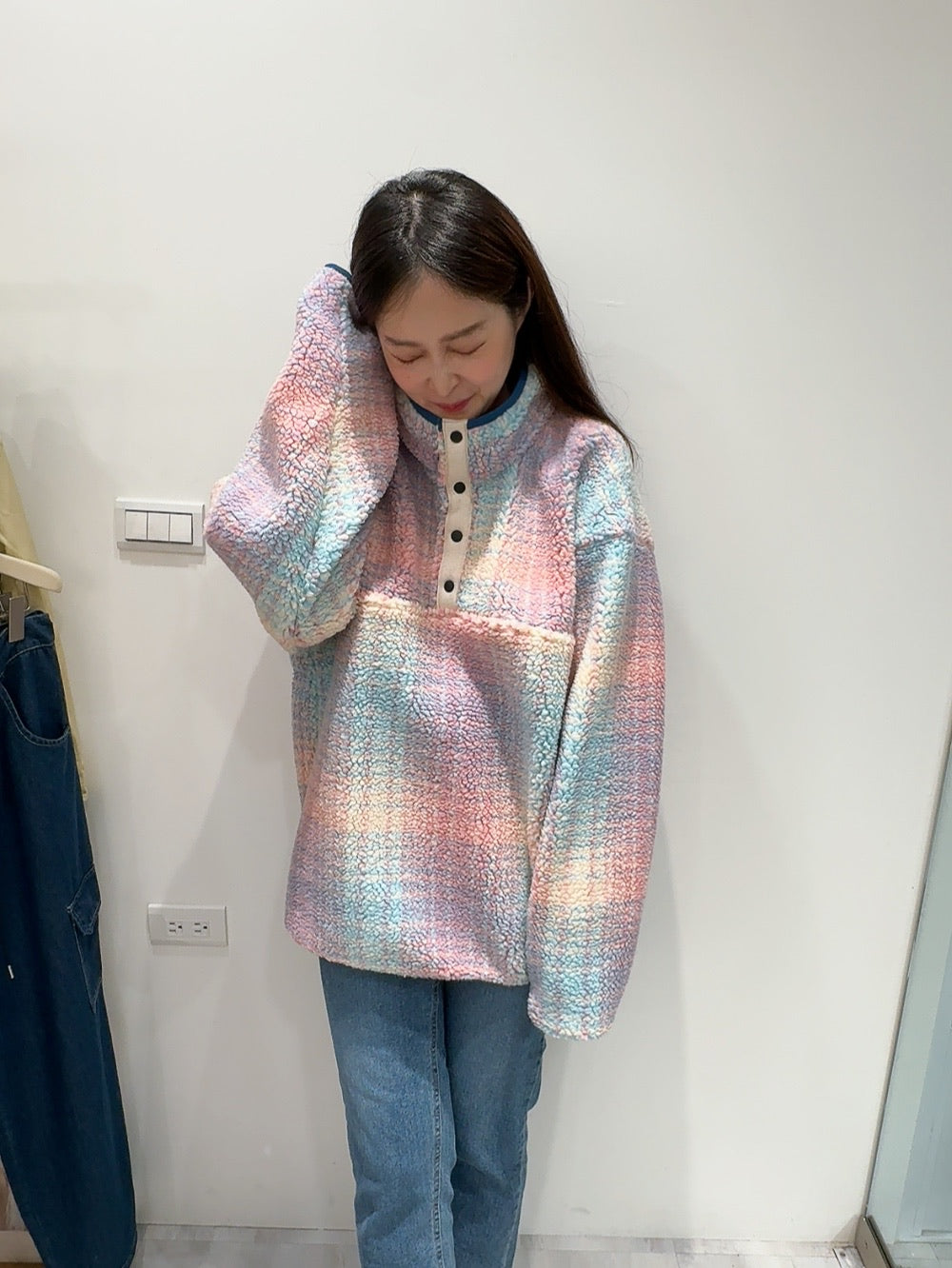 粉藍夢境Q絨休閒上衣